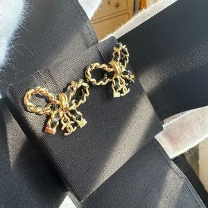 Chanel leather cross the chain bow tie earrings NWB 2024